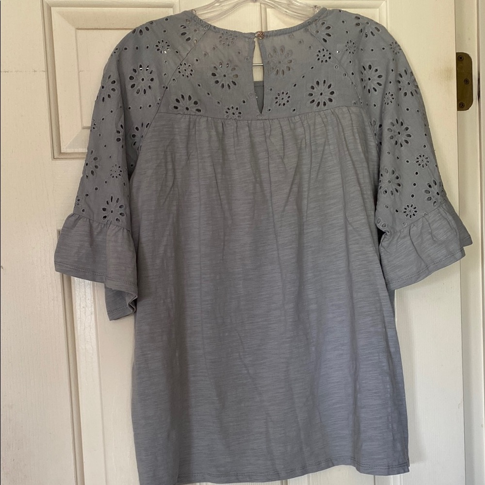 Gray Bell Sleeve Ruffled Blouse - Picture 5 of 5